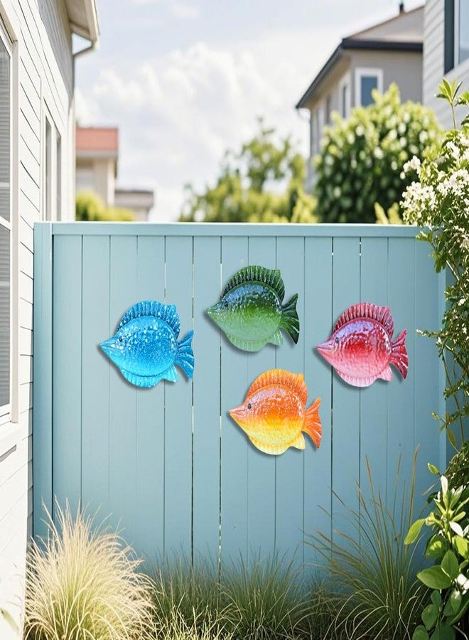 ShabbyDecor ديكور جداري معدني على شكل سمكة بحرية ساحلية من شابي ديكور، مناسب لغرفة المعيشة، غرفة النوم، الحمام، غرفة الضيوف، أو حتى جدار المسبح. طقم من 4 قطع. - Image 2